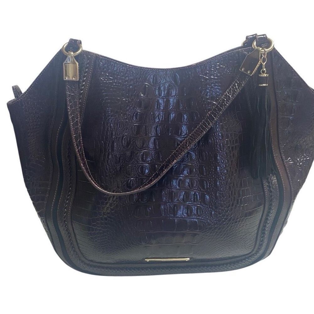 Brahmin Thelma Tote Dark Cocoa Dalton Melbourne Croco Shoulder Bag 11.5x5x13 See